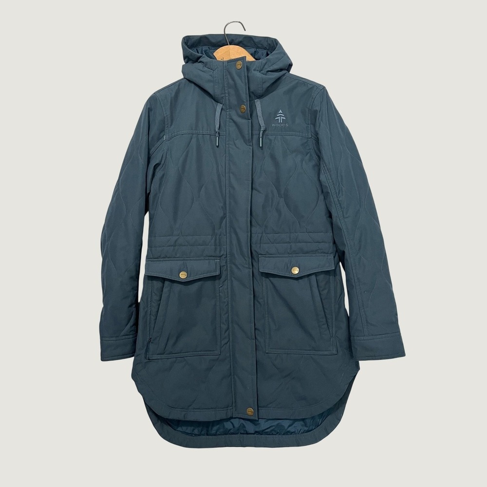 Woods Neave Quilted Parka Jacket Womens Medium Teal Blue Hooded Insulated Coat